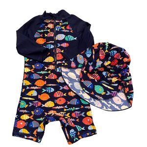 UpandFast Baby Boy's Fish Swimsuit Rash Guard and Hat